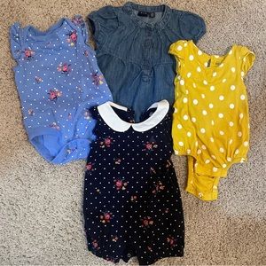 Gap Baby Girl 3-6m: two bodysuits, denim short sleeve dress, floral romper